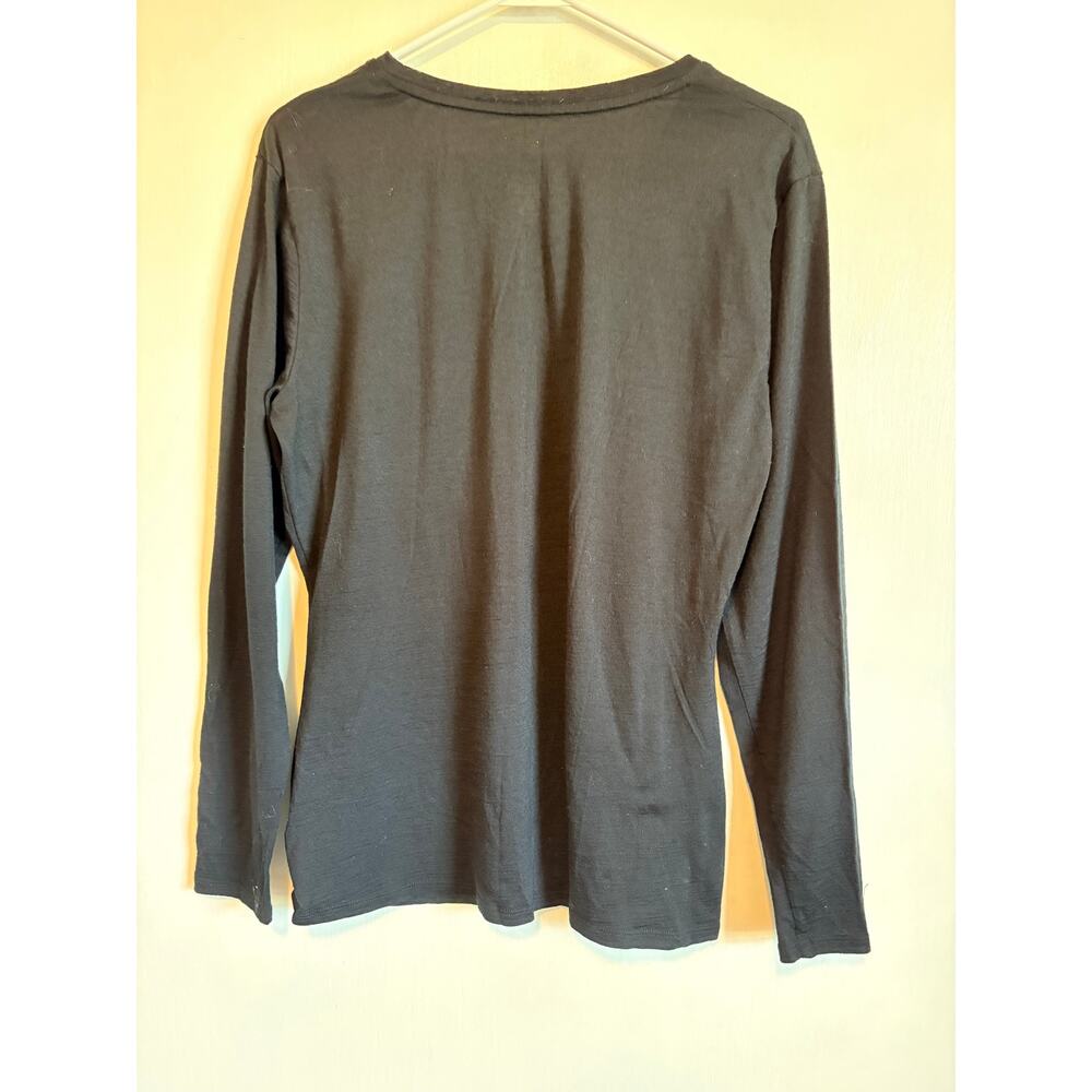 Segments Black 100% Merino Wool Top Long Sleeve V-Neck Base Layer XL Hiking - Picture 2 of 6